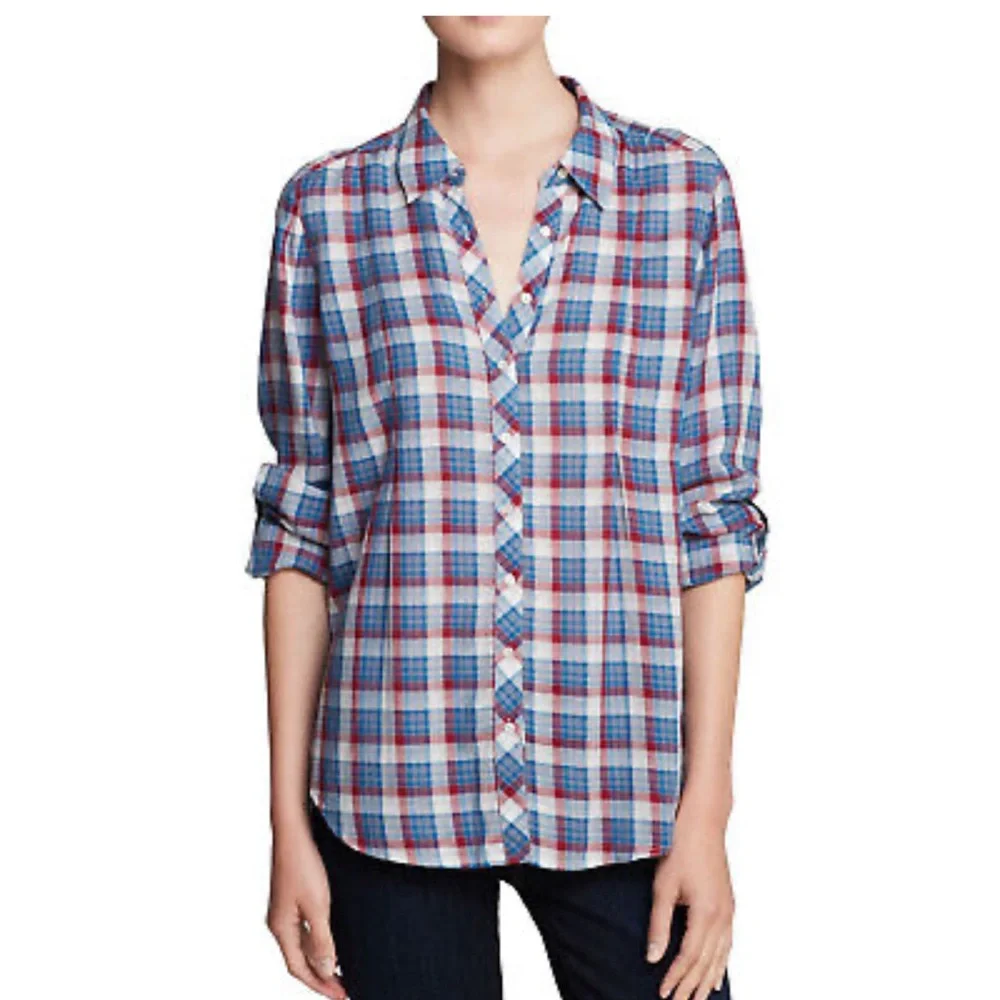 Joie Women's Cotton Red White & Blue Plaid Button Down Top - Picture 1 of 5